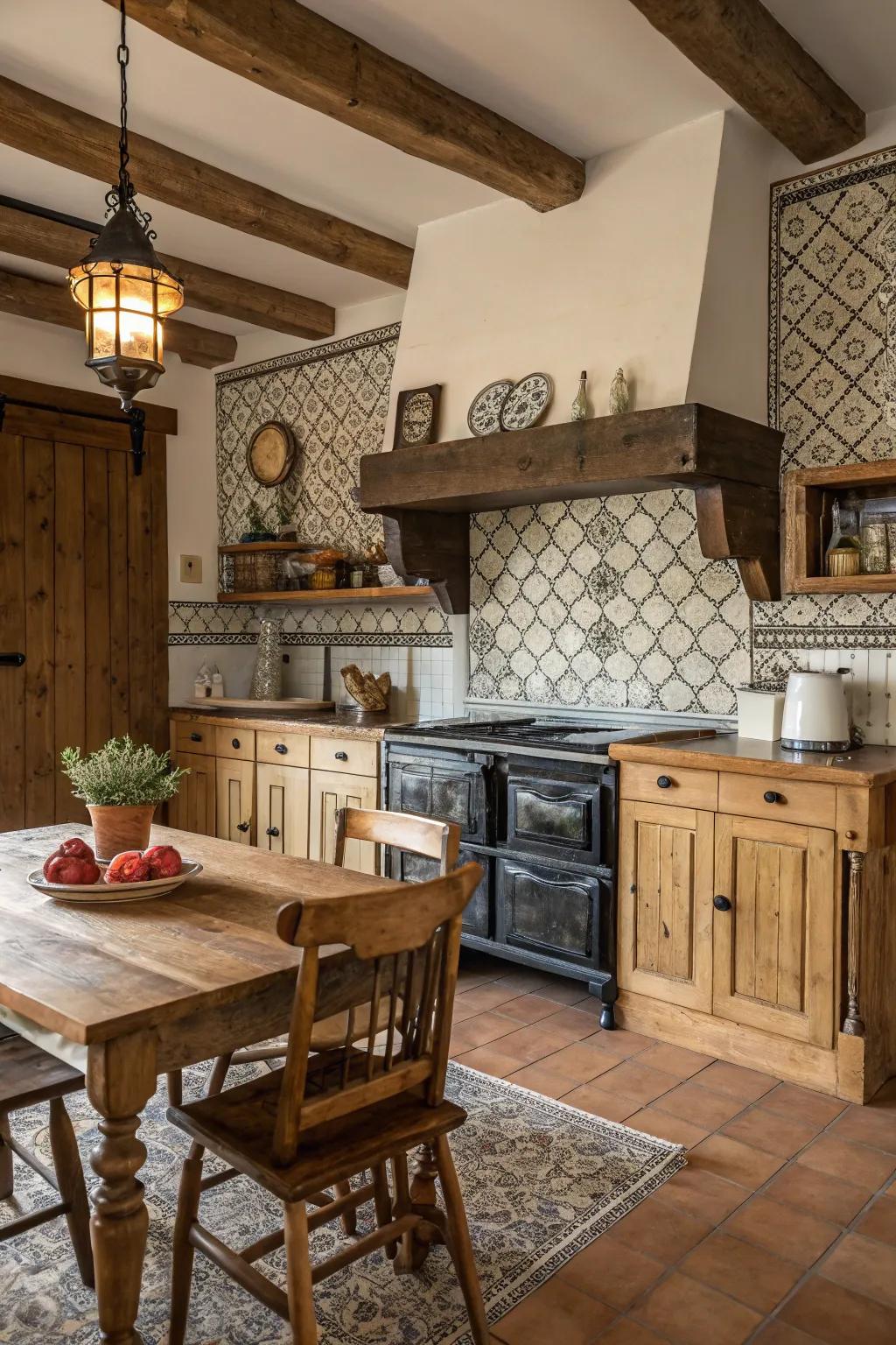 Farmhouse elements add warmth to this classic kitchen design.