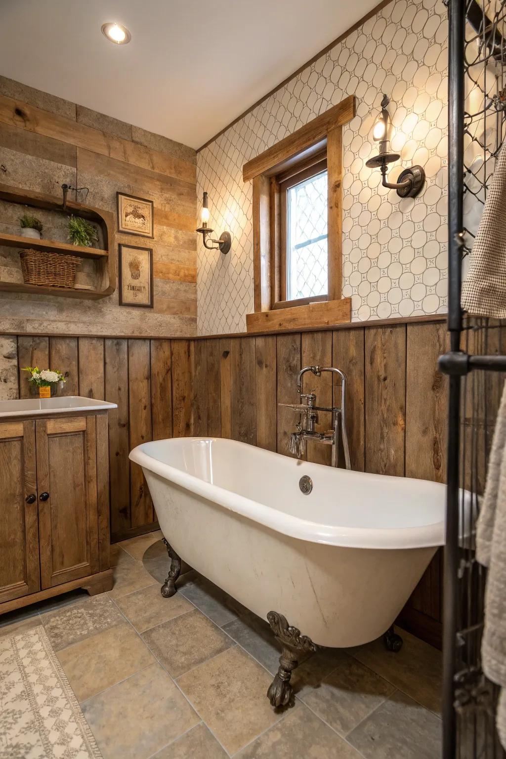 A harmonious blend of materials that complement the classic tub.