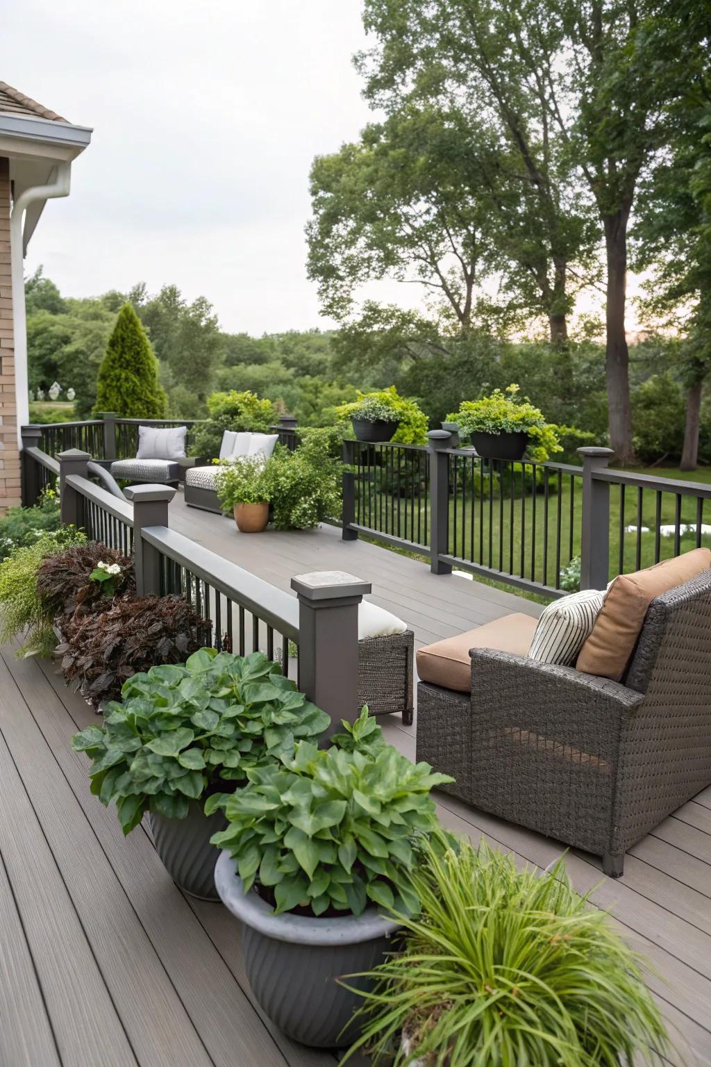 Complement your railings with decorative planters and furniture for a personalized touch.