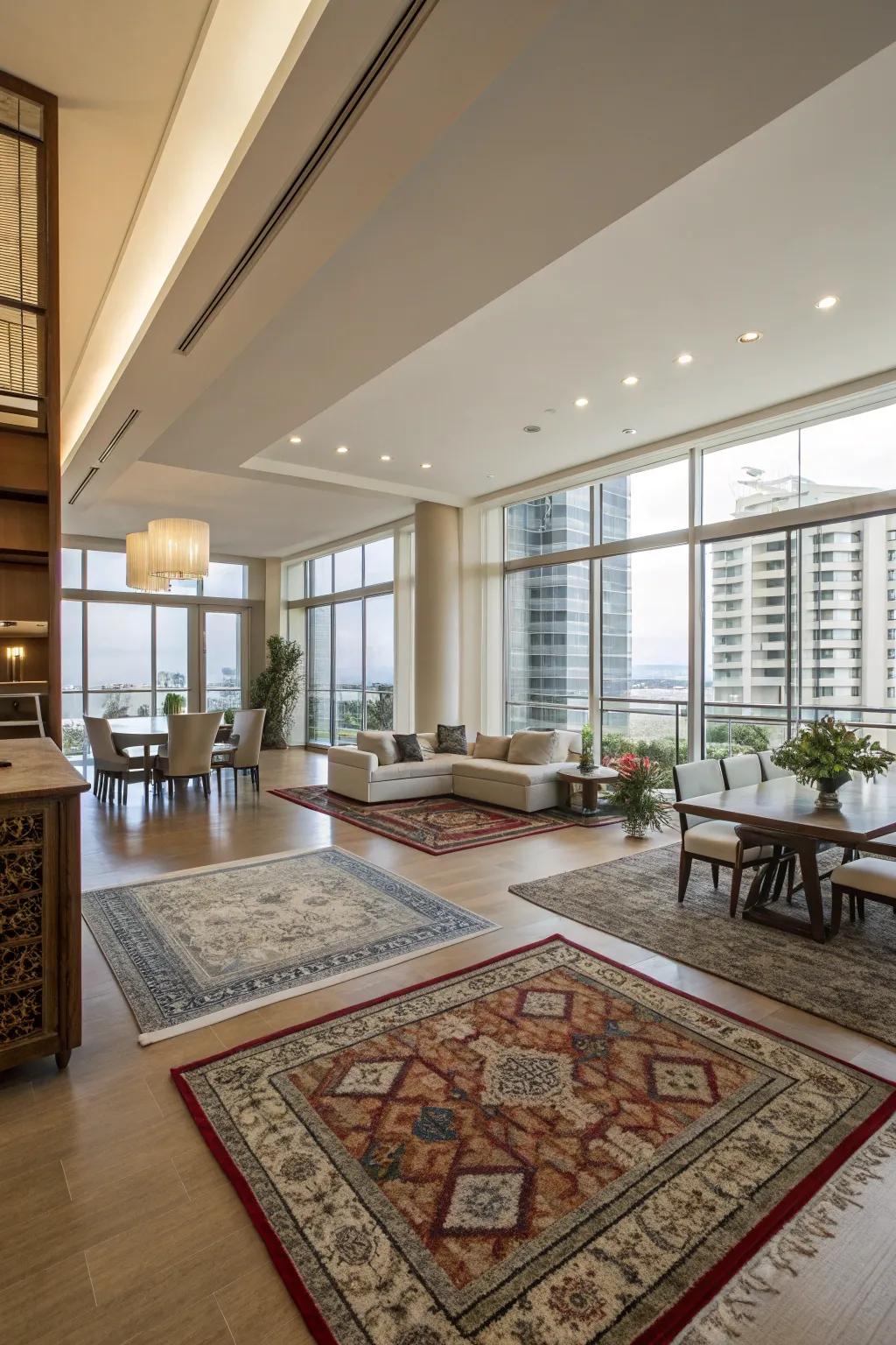 Rugs can help organize and define your condo's layout.