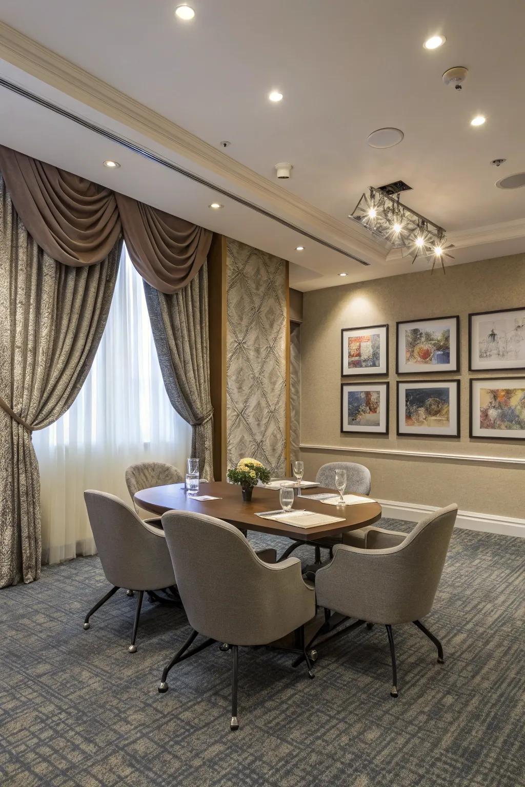 Wall decor and drapes add elegance to any space.