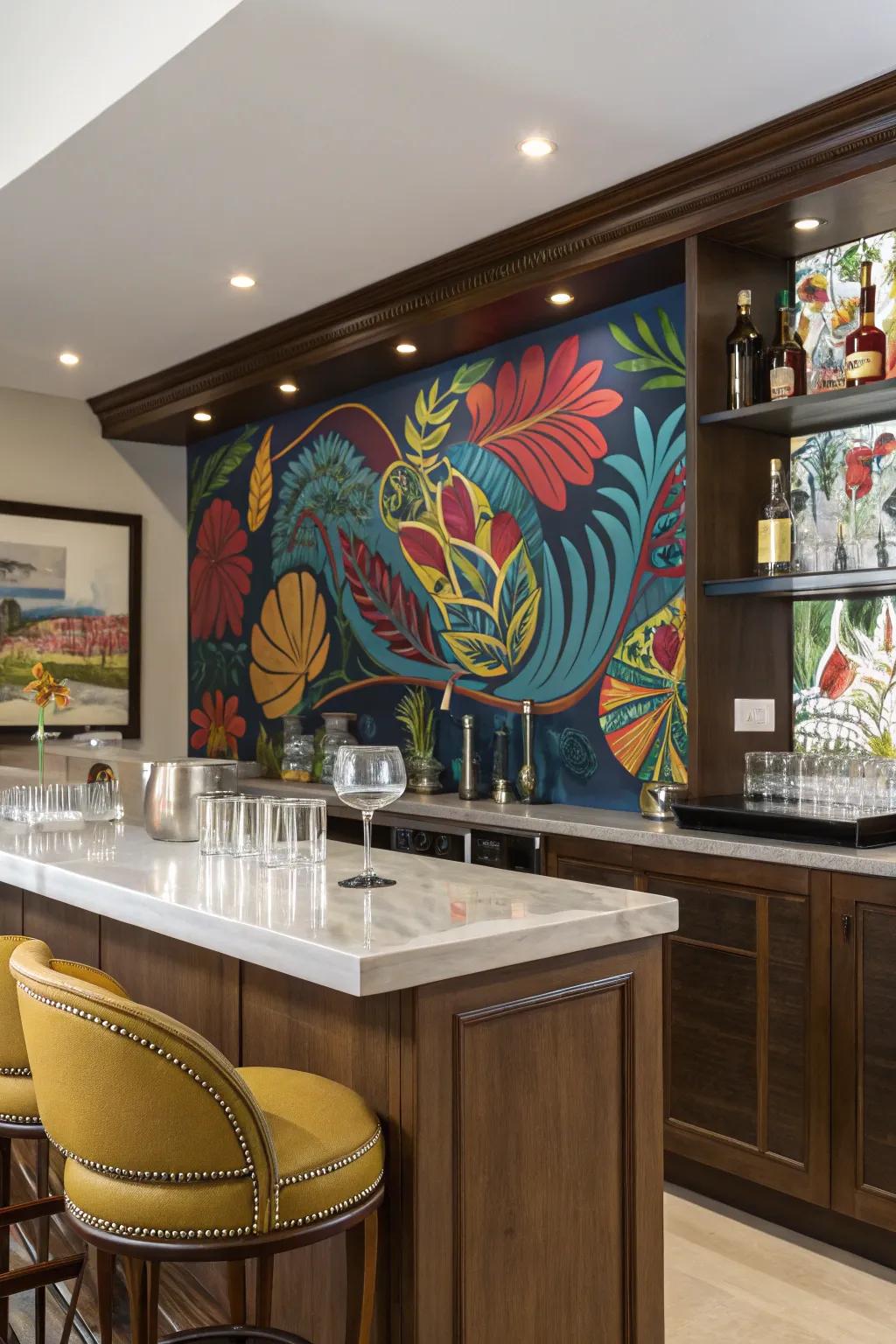 Make a statement with an artful bar backdrop.