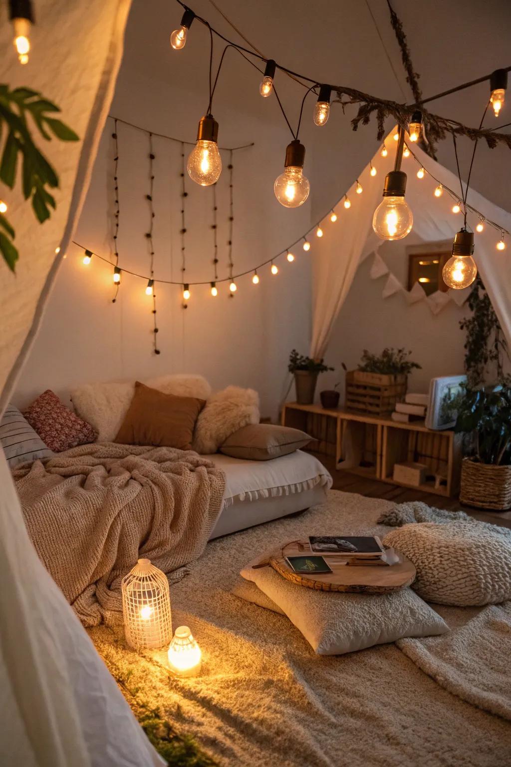 Warm-toned bulbs enhance the cozy feel of a room.