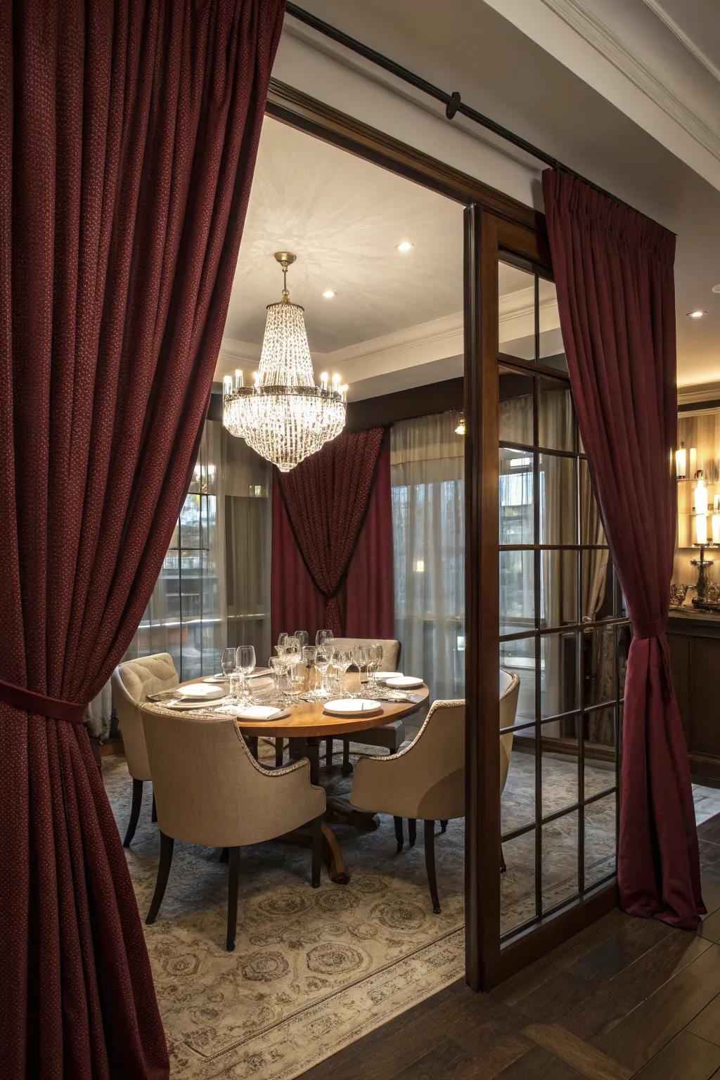 Elegant dining area with a defined curtain wall.