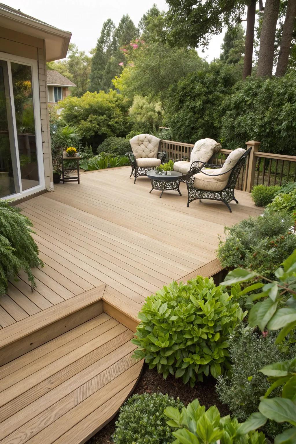 Light walnut decks blend beautifully with natural surroundings.