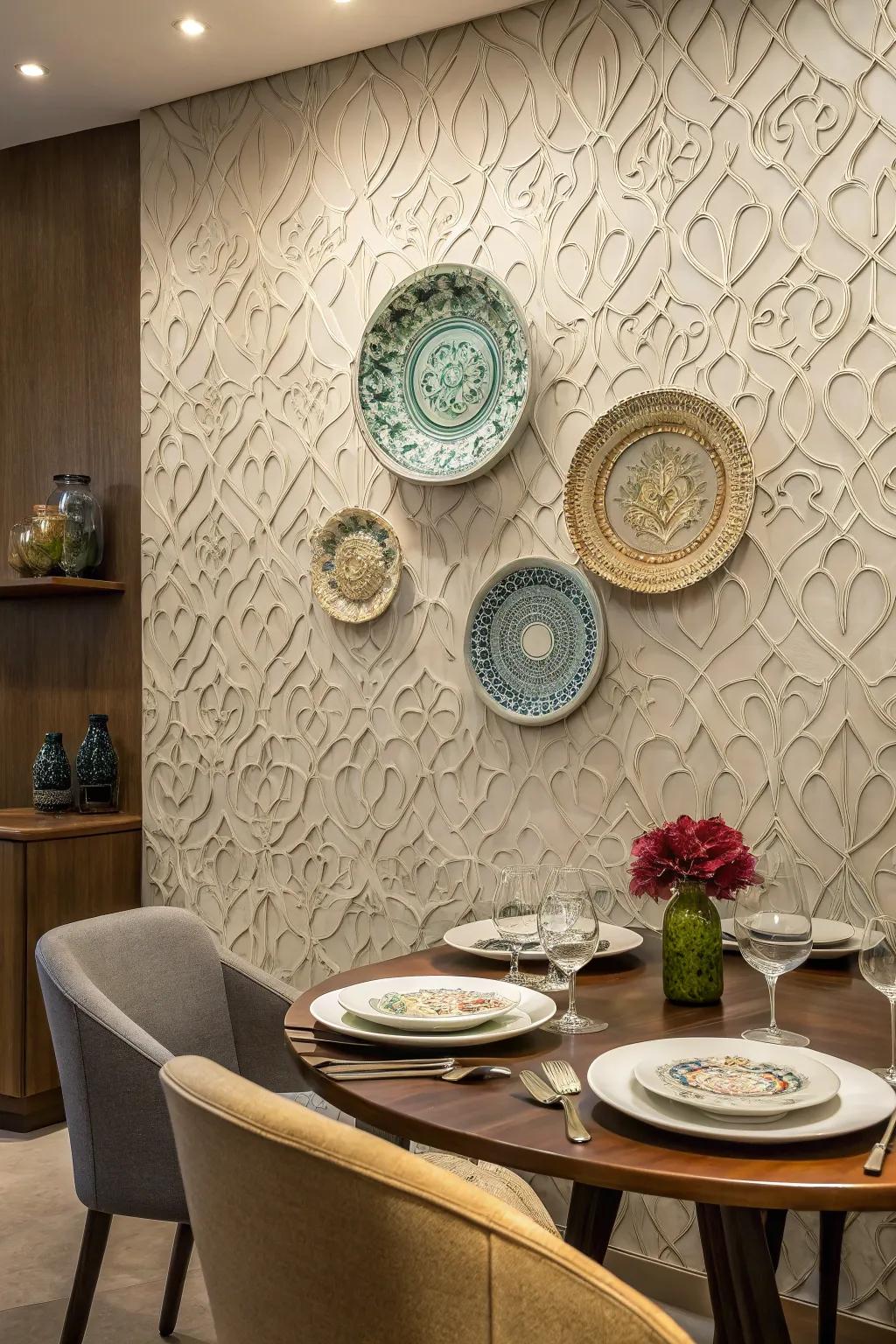 Textured walls add depth and interest to plate displays.