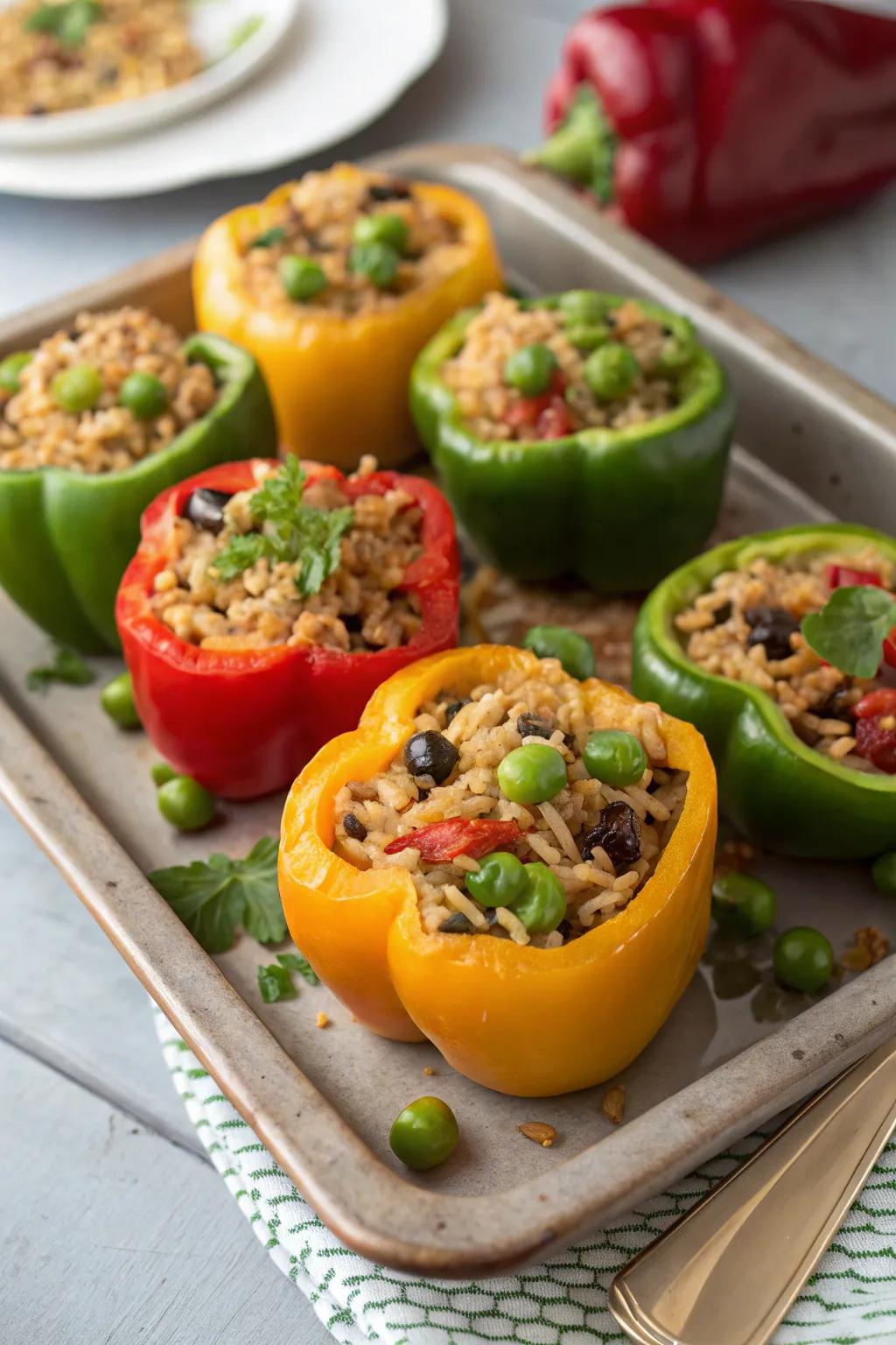 Vibrant stuffed bell peppers, offering a burst of flavor and color for your dinner.