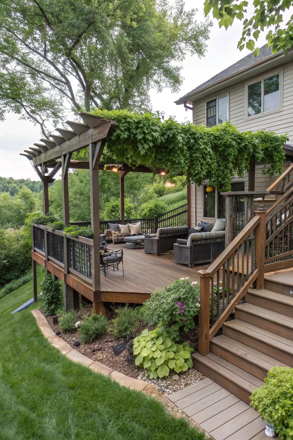 Decks and overhangs maximize views and provide comfortable outdoor living spaces.