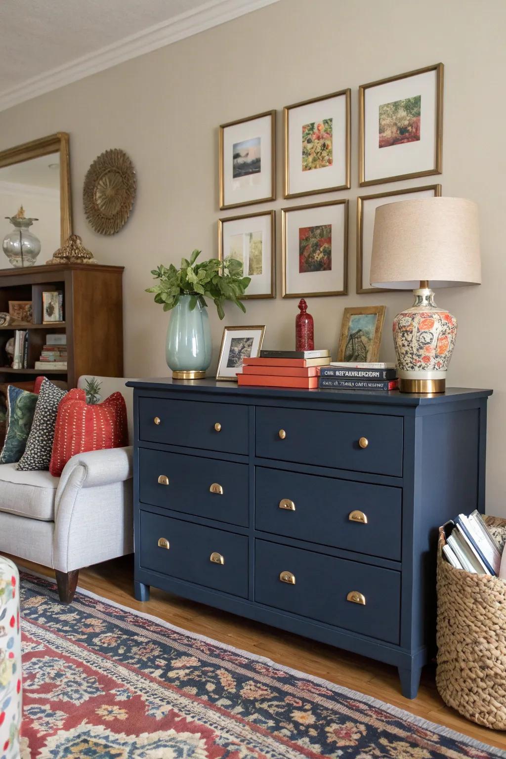 A bold dresser color can make a striking statement.