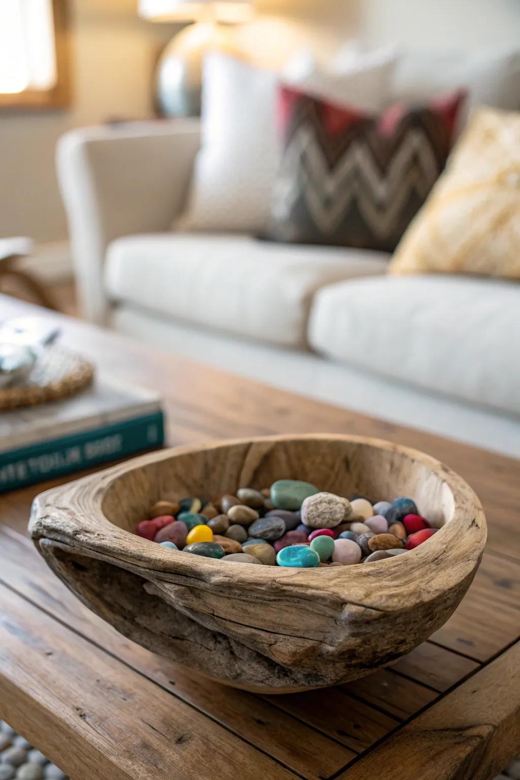 Driftwood bowls combine functionality with aesthetic appeal.