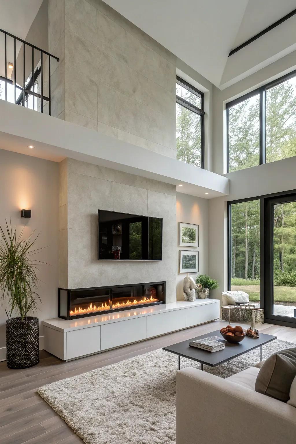 A recessed drywall fireplace offering sleek sophistication.