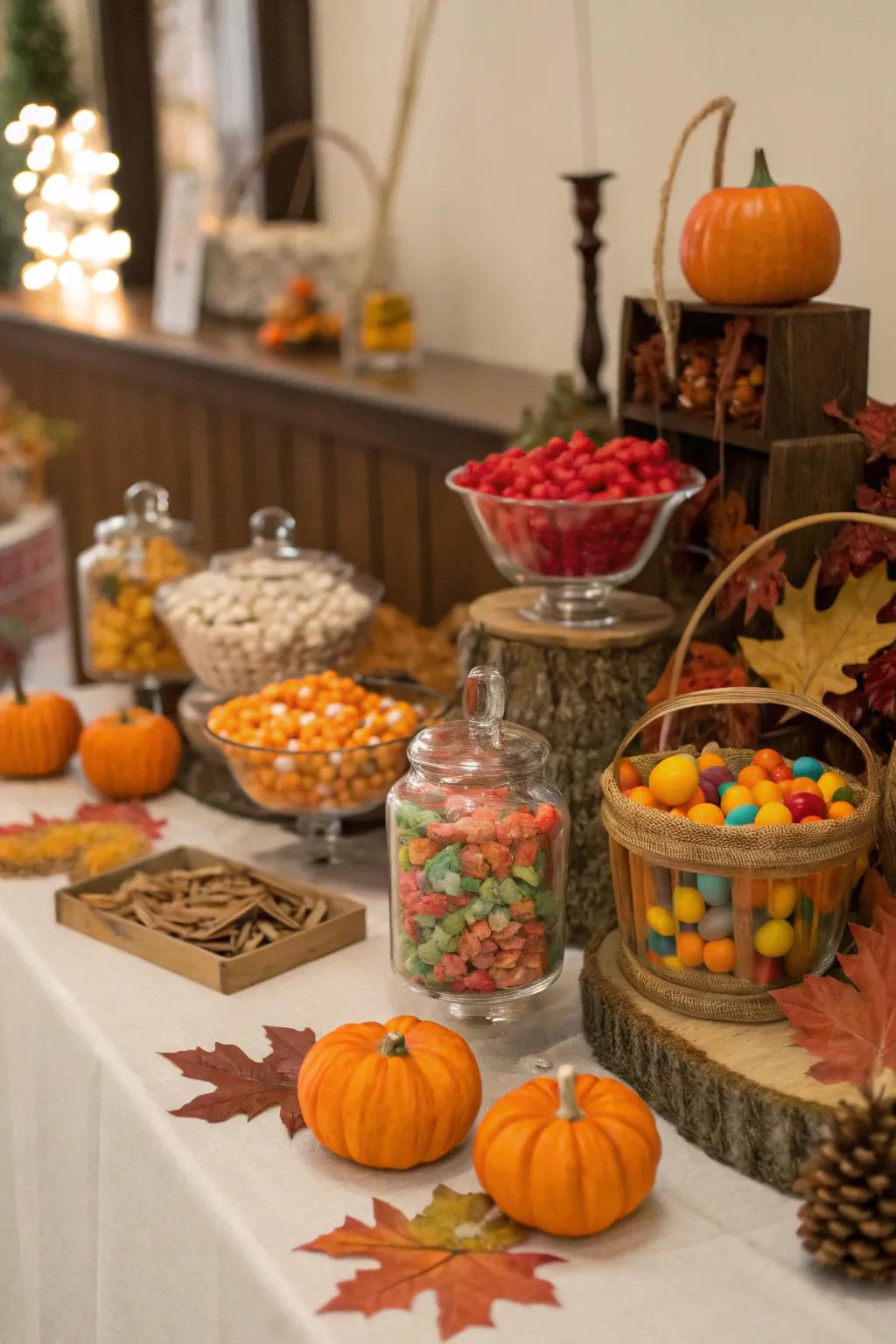 Seasonal touches adding warmth to the buffet.