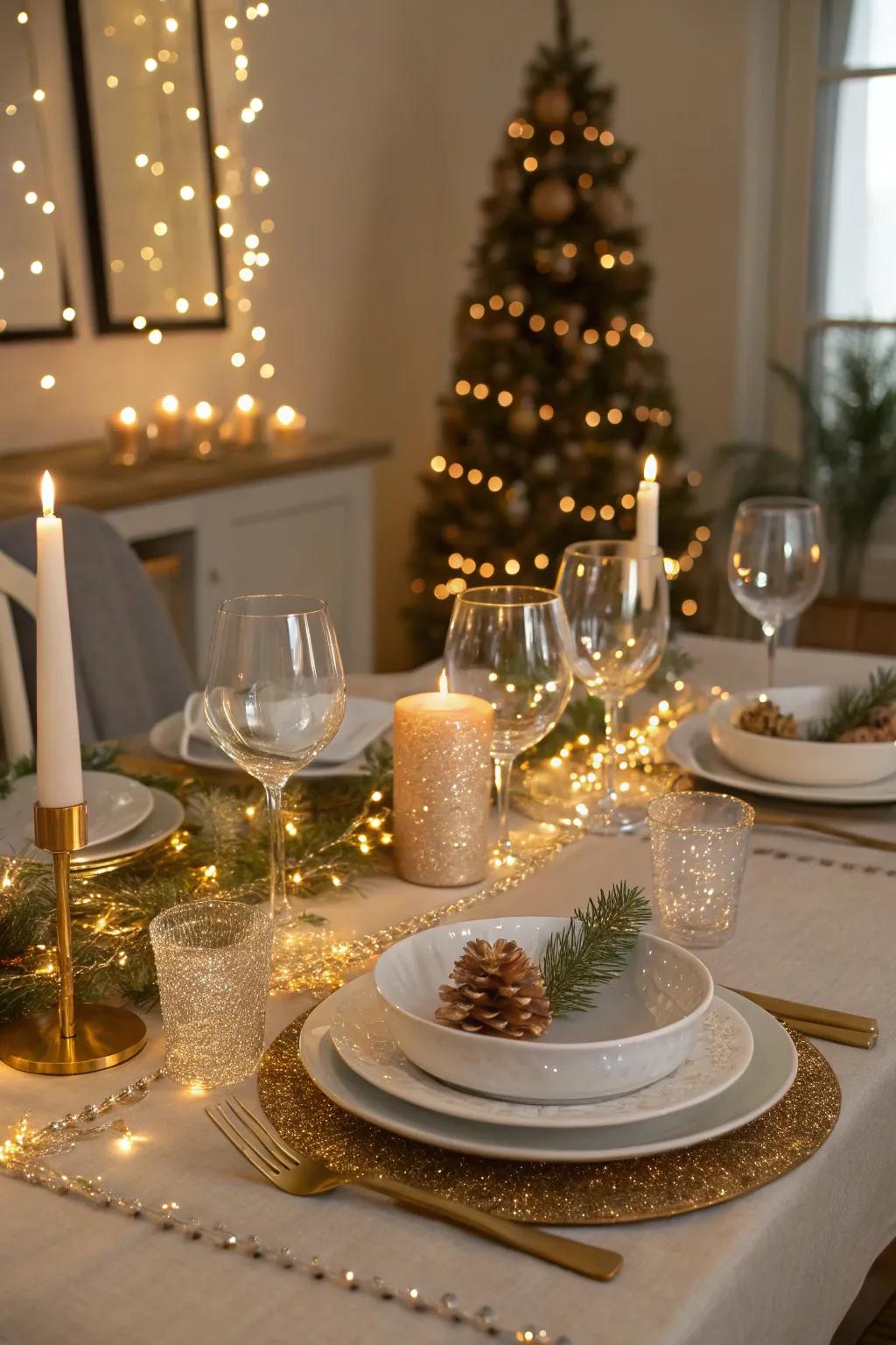 String lights add sparkle to the New Year's table