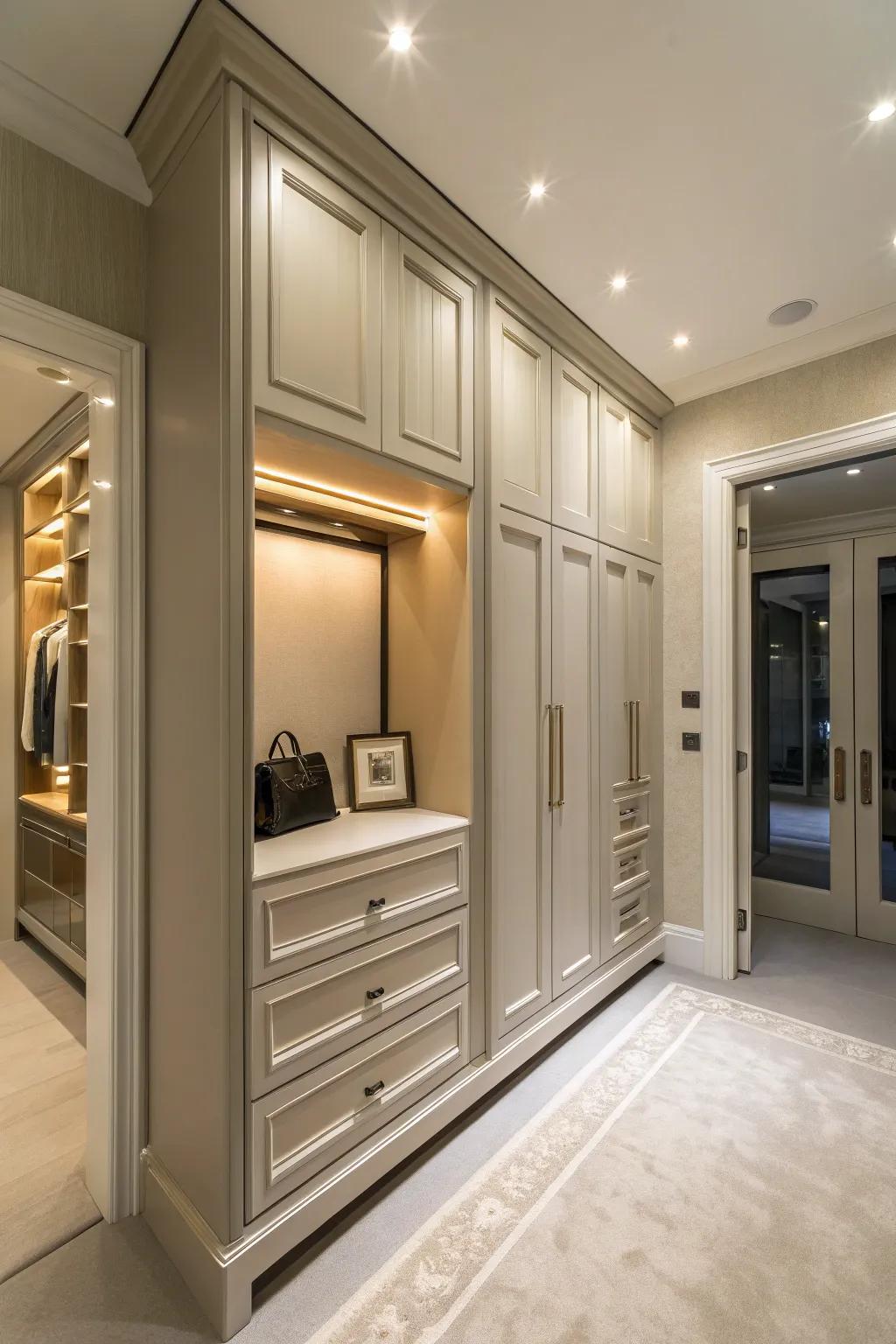 Custom cabinetry provides a seamless and stylish finish.