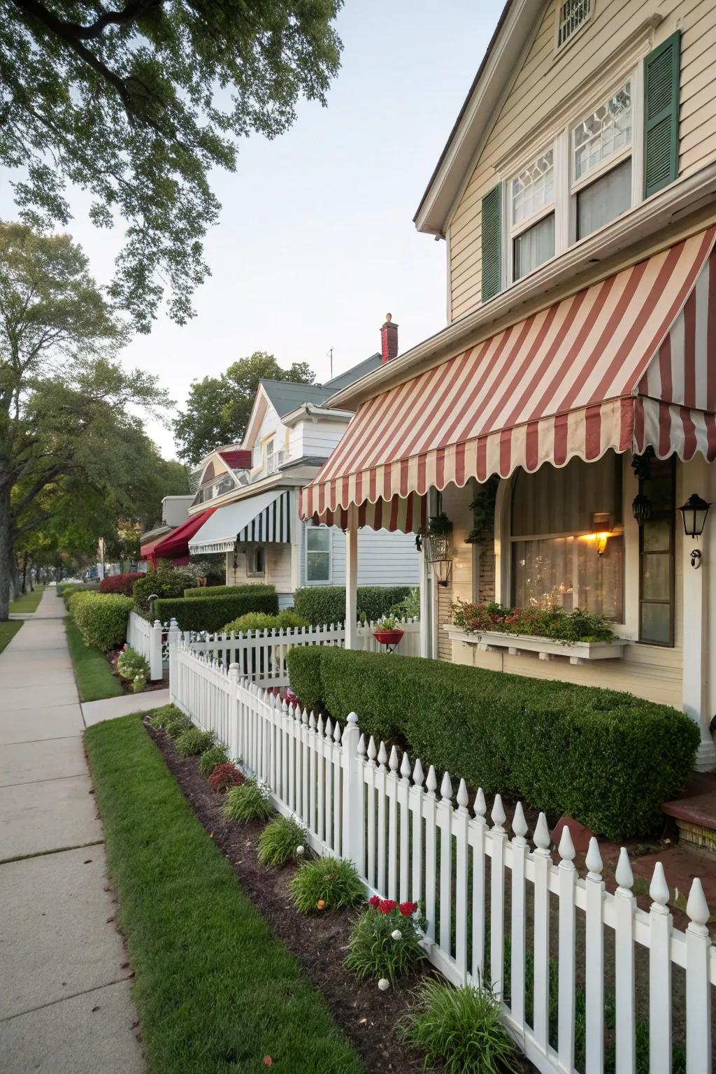 Vintage fabric awnings offer timeless charm and style.