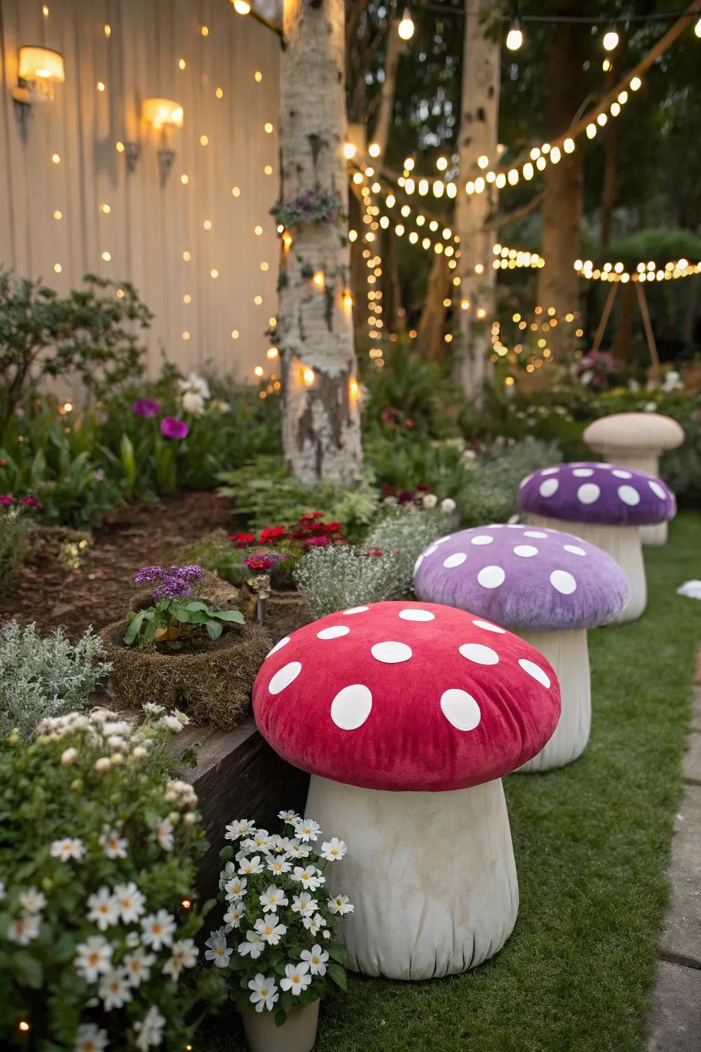 Toadstool seats add charm and functionality.