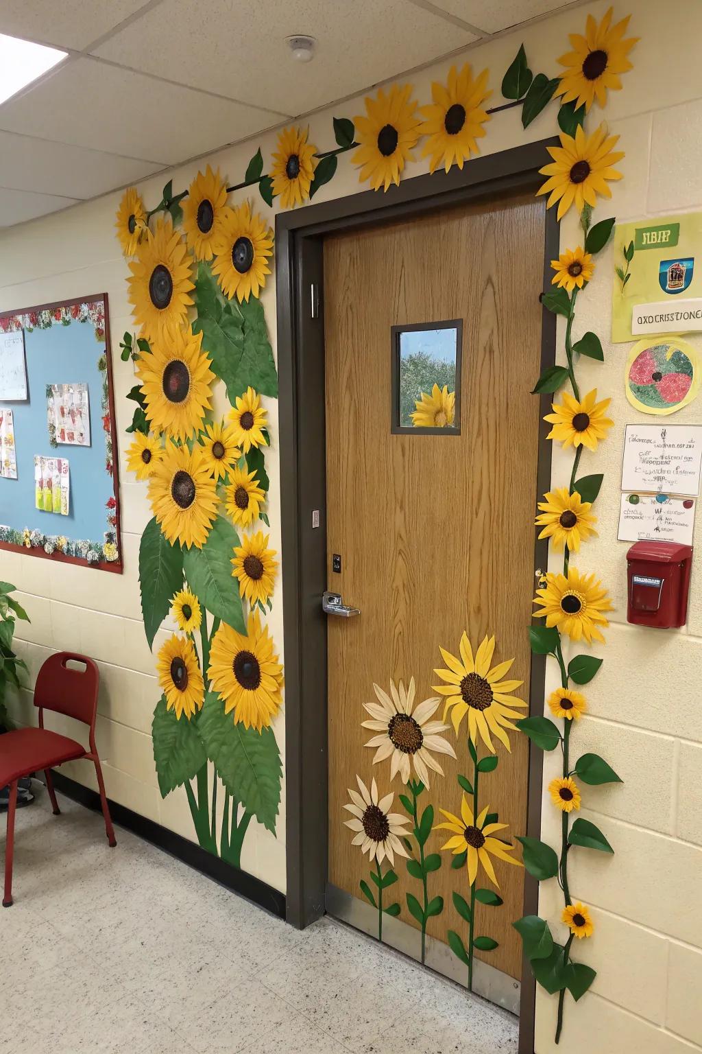 Sunflower door decor for a sunny fall vibe.