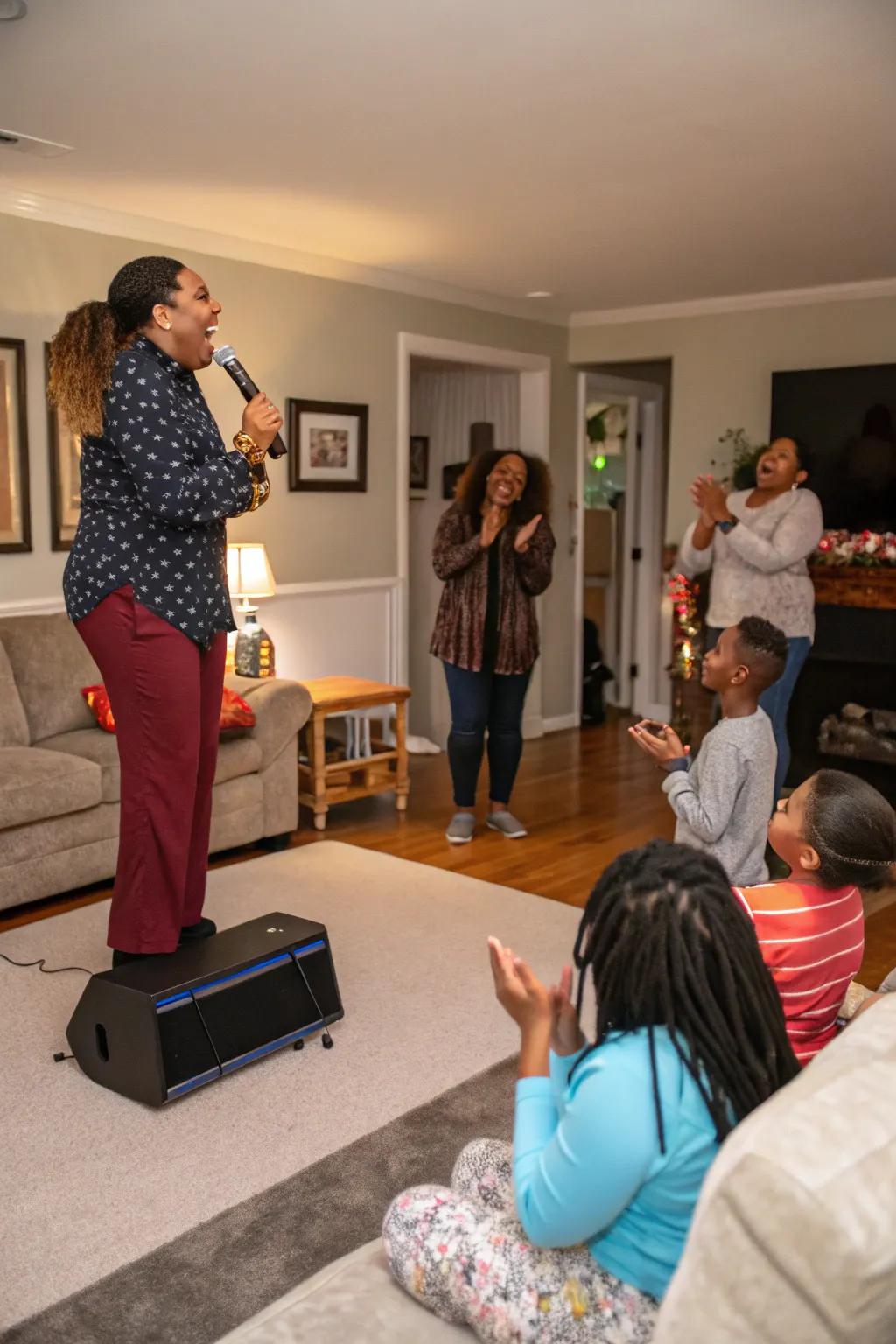 A lively family talent show bringing out everyone's unique skills.