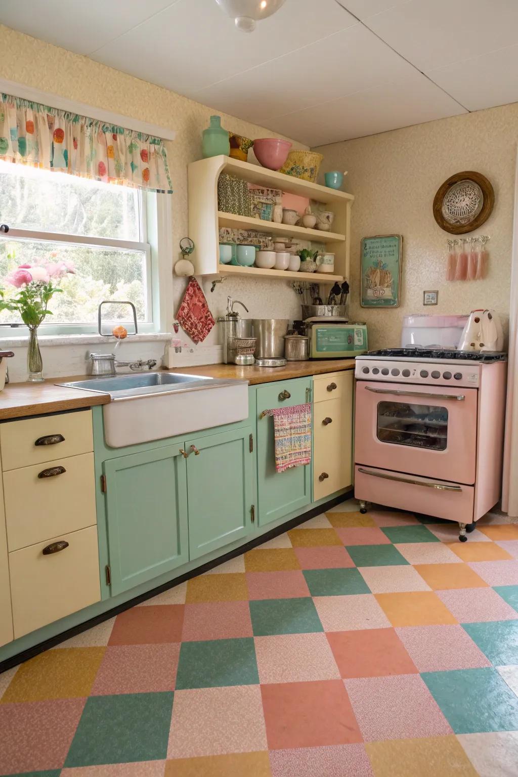 Vintage vinyl tiles can bring a fun and nostalgic touch to any room.