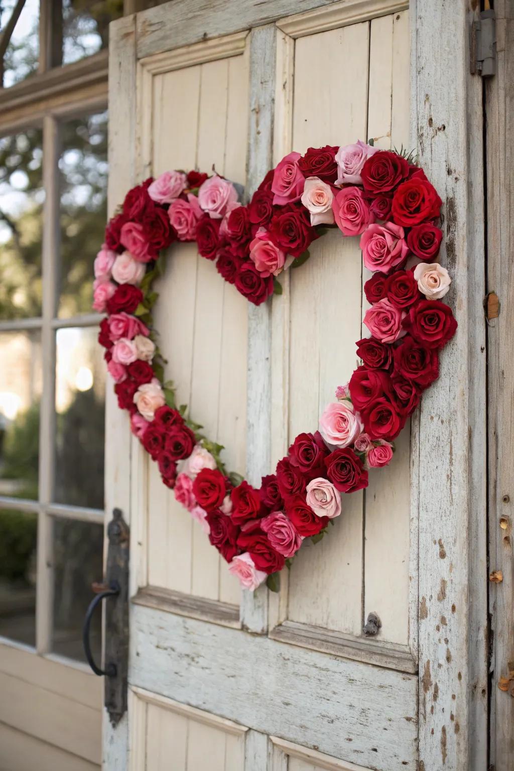 Romantic charm with a heart-shaped rose wreath.