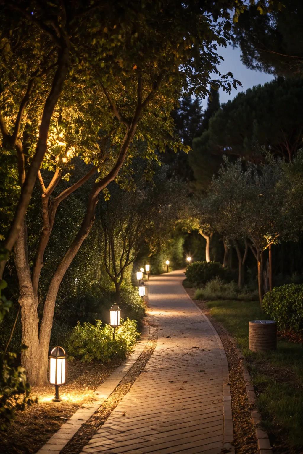 Subtle lighting that transforms the garden into an enchanting night-time space.