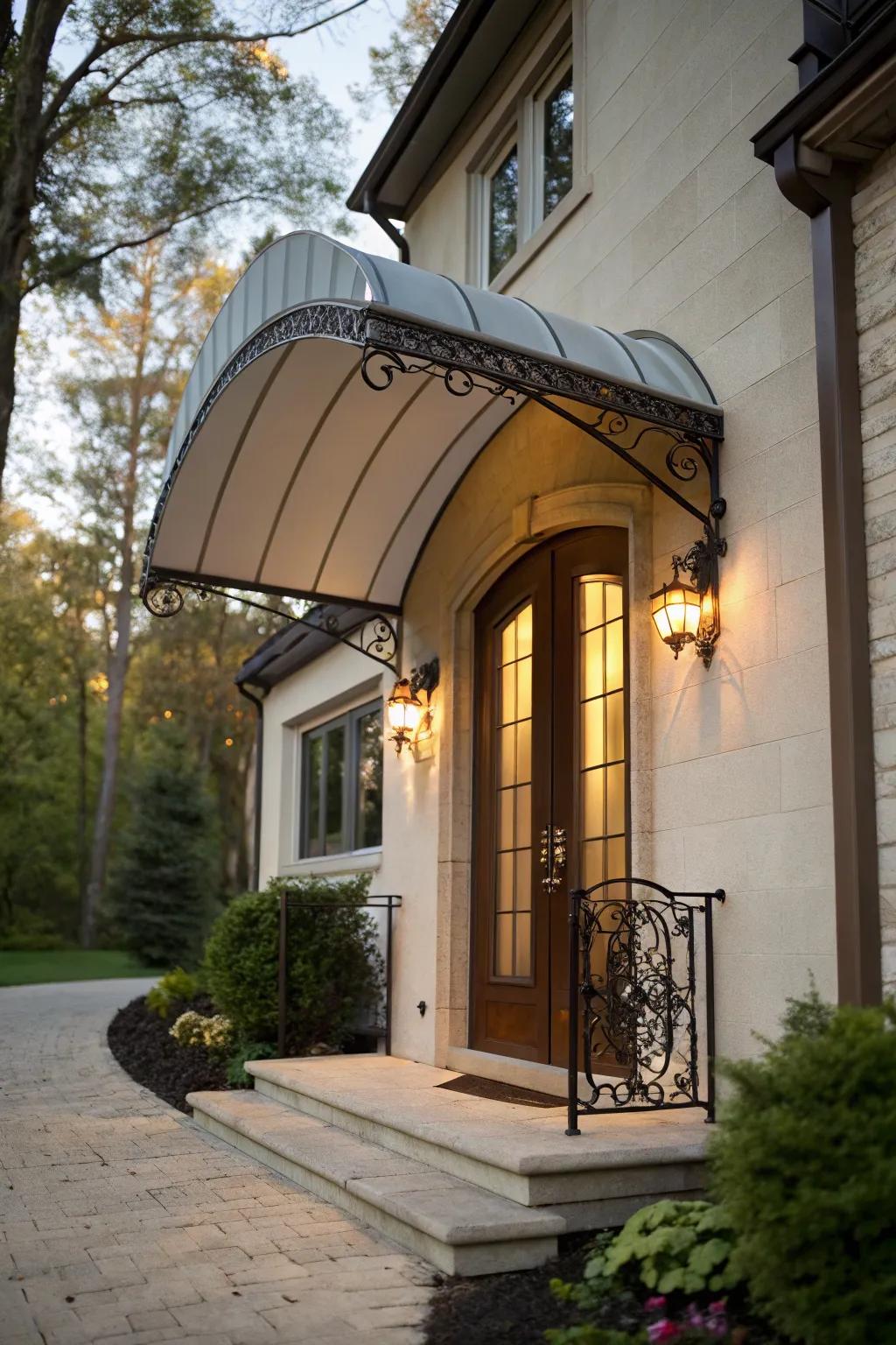 Curved awnings add aesthetic appeal.