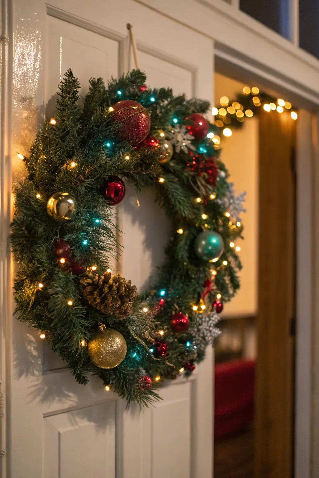 A holiday sparkle wreath adding festive cheer to your entryway.