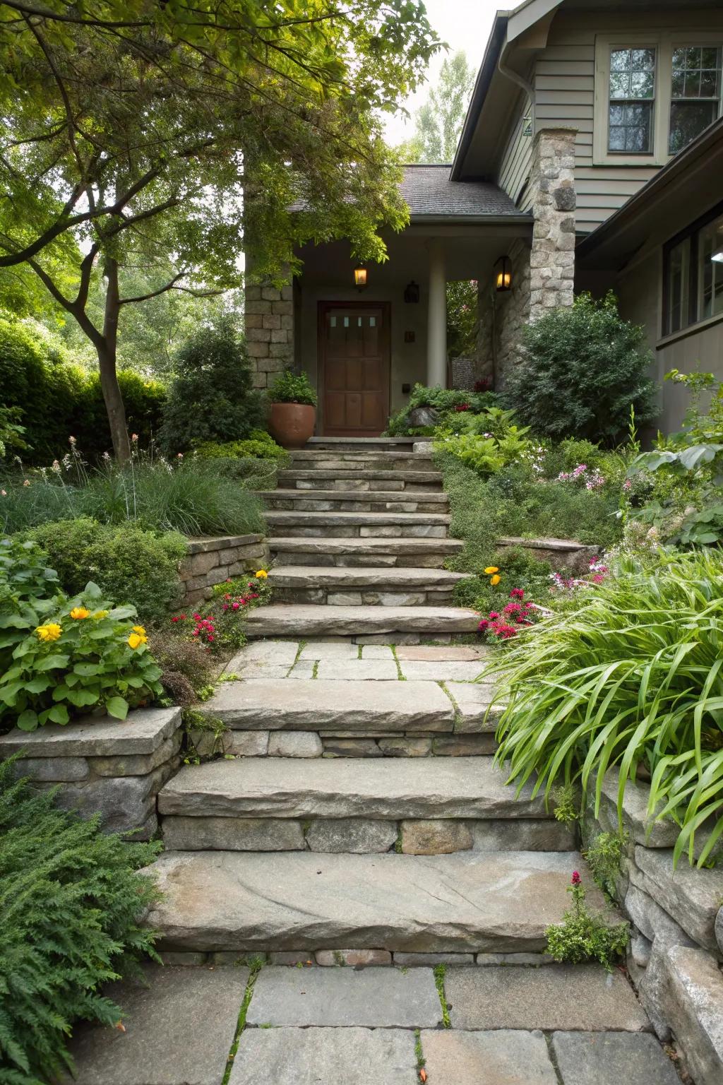 A multi-level walkway with elegant stone steps.