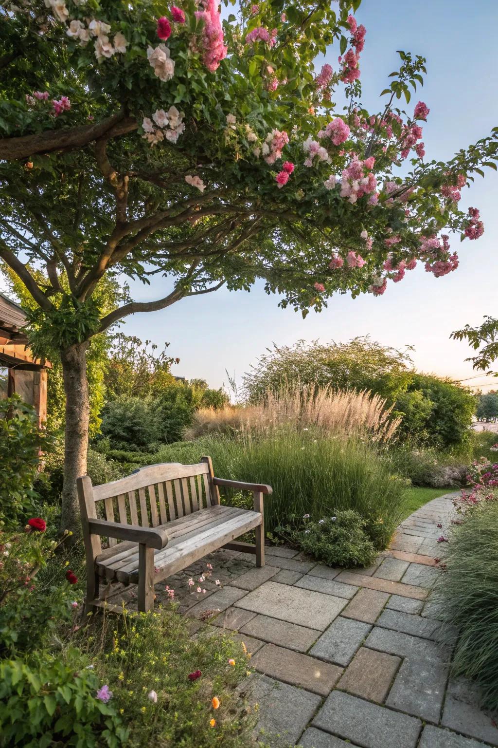 A cozy seating area invites you to relax and enjoy your garden.