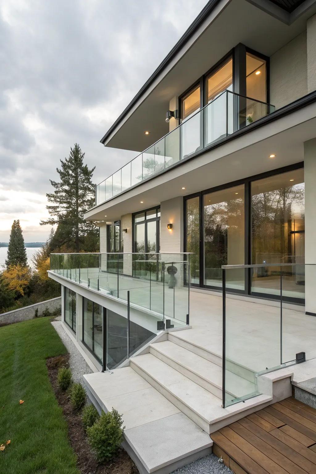 Elegant glass panel railings for an open feel