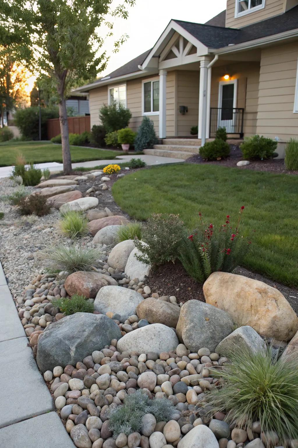 Rock gardens provide a serene and low-maintenance landscape option.