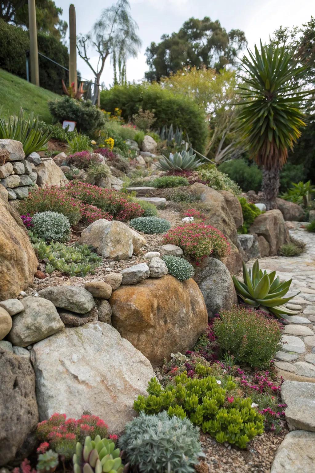 A stunning rock garden that adds natural beauty to the landscape.