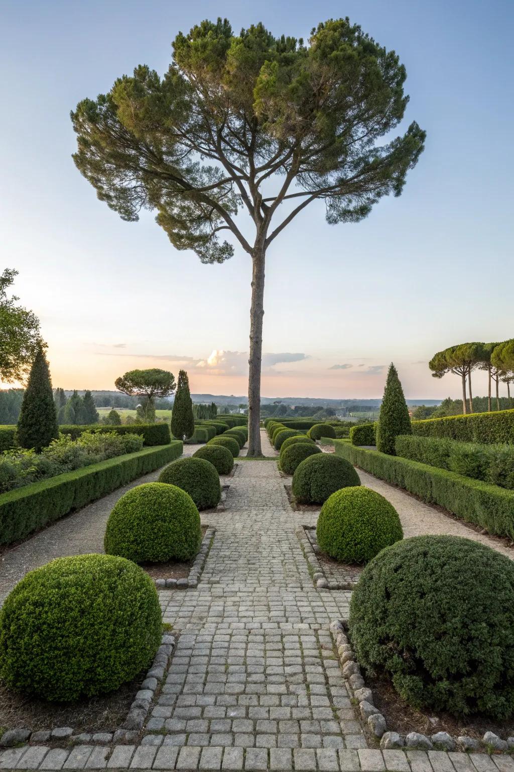 Symmetrical planting around a tree for a tidy appearance.