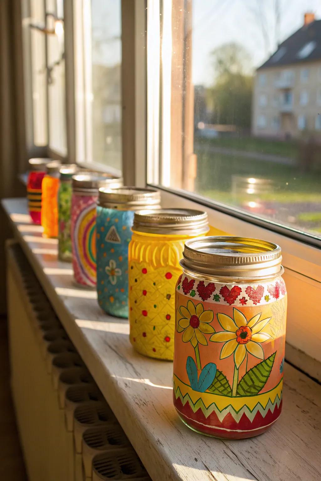 Painted jars infuse spaces with color and creativity.