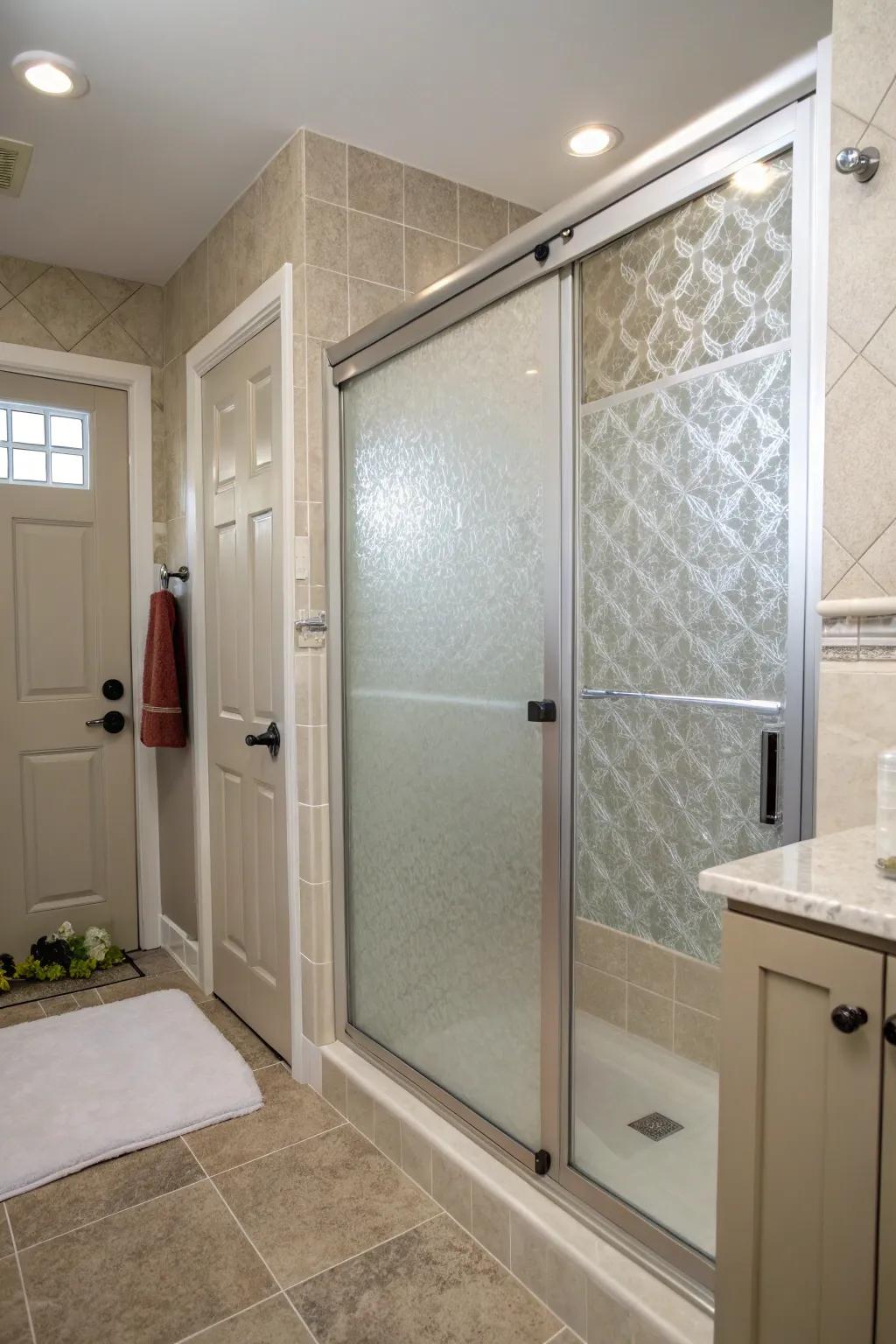 Frosted glass offers privacy without sacrificing style.