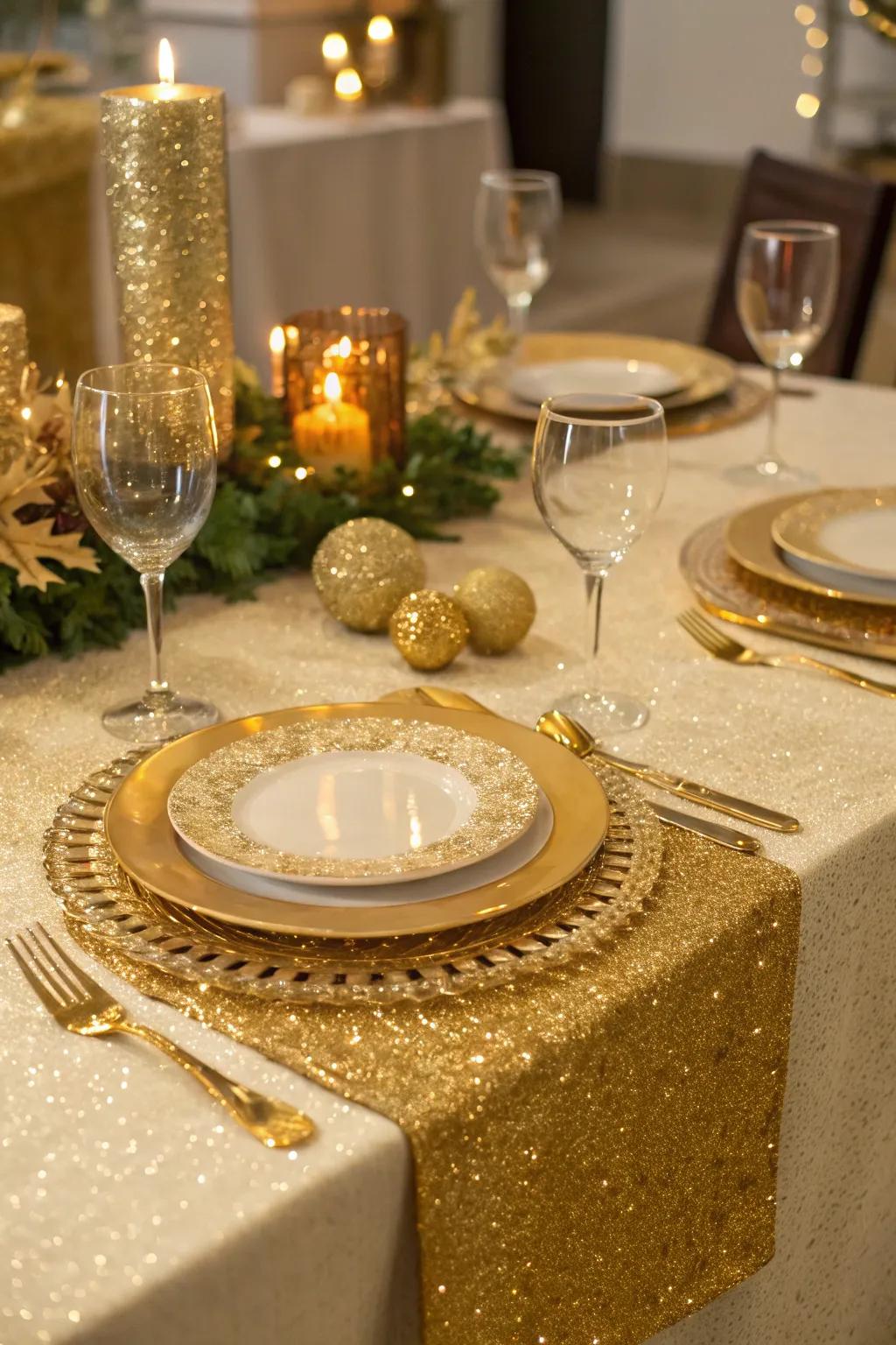 Gold glitter adds a touch of sparkle and festivity to any setting.