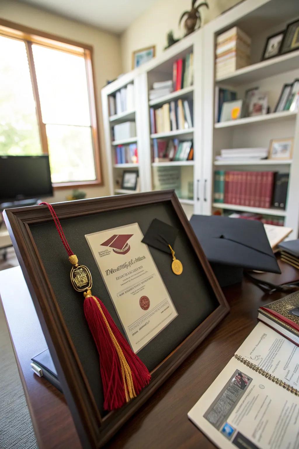 Combine memorabilia and diplomas for a richly personal display.