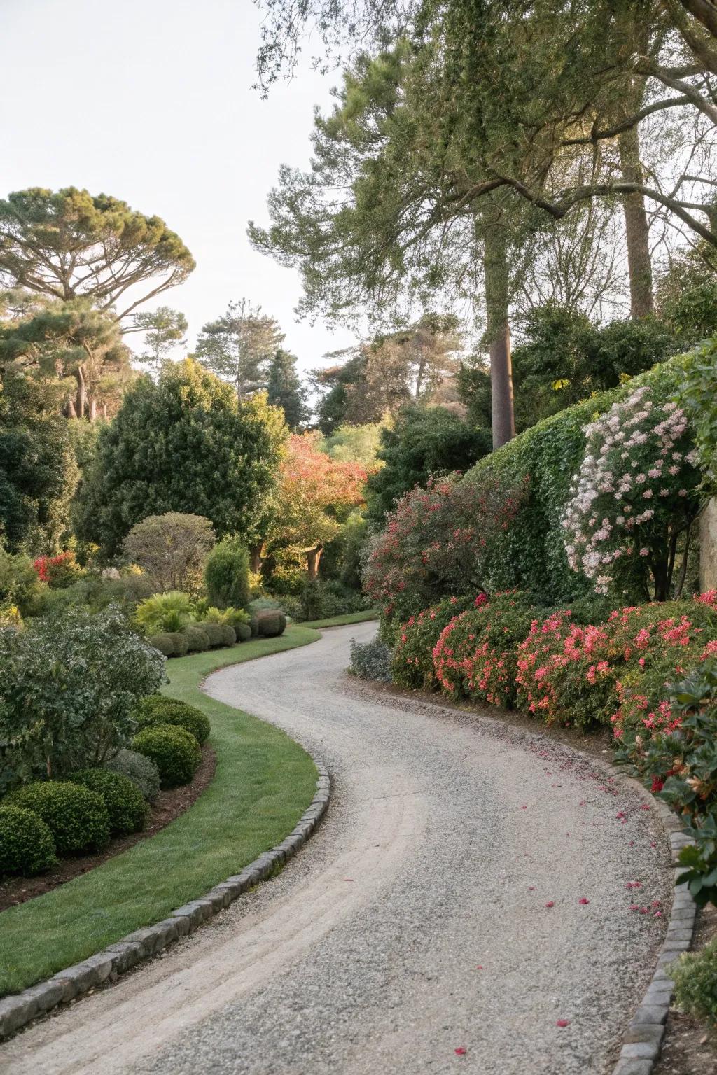 Curved pathways add a dynamic and inviting charm to driveways.