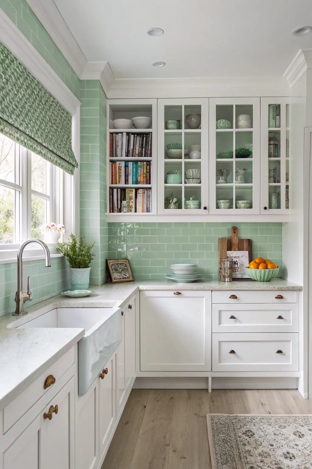 A light green wall brightens up this modern kitchen.