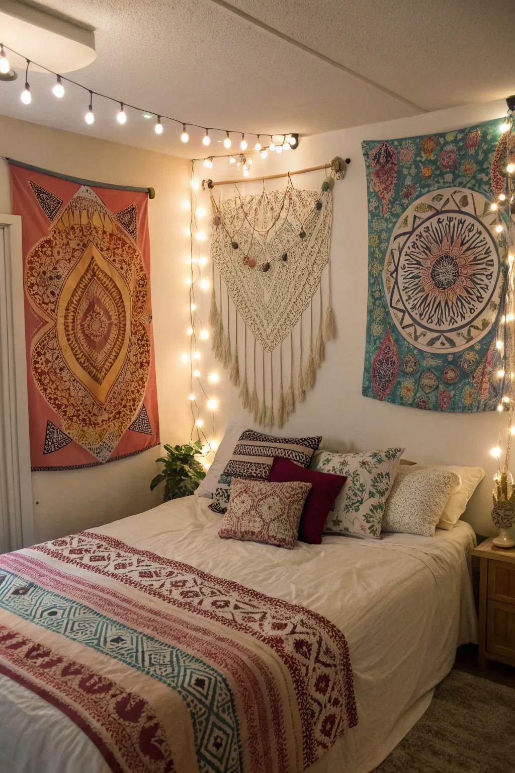 Bohemian elements add natural warmth to your bedroom.