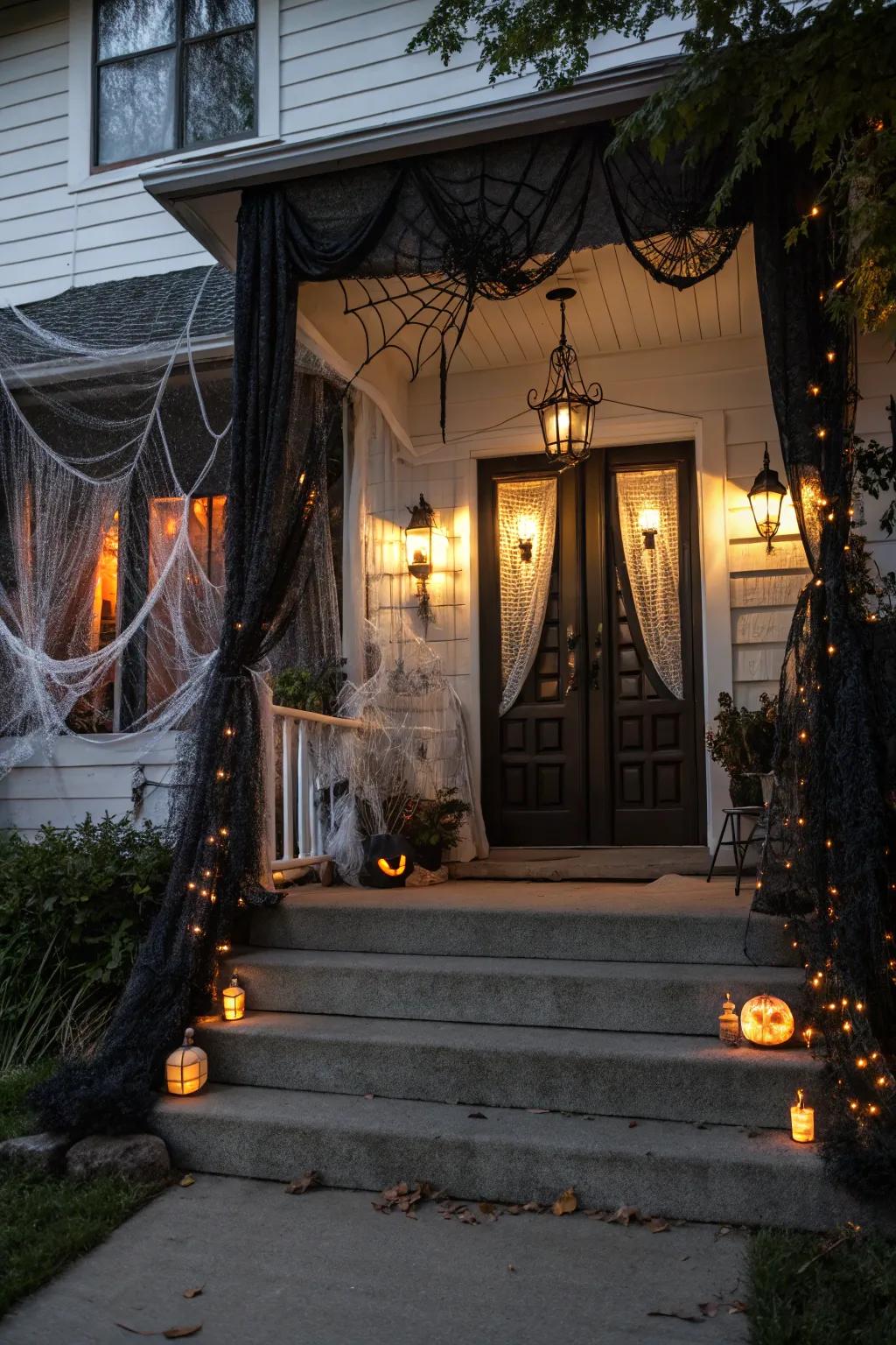 Welcome guests with a haunted house-themed entrance.