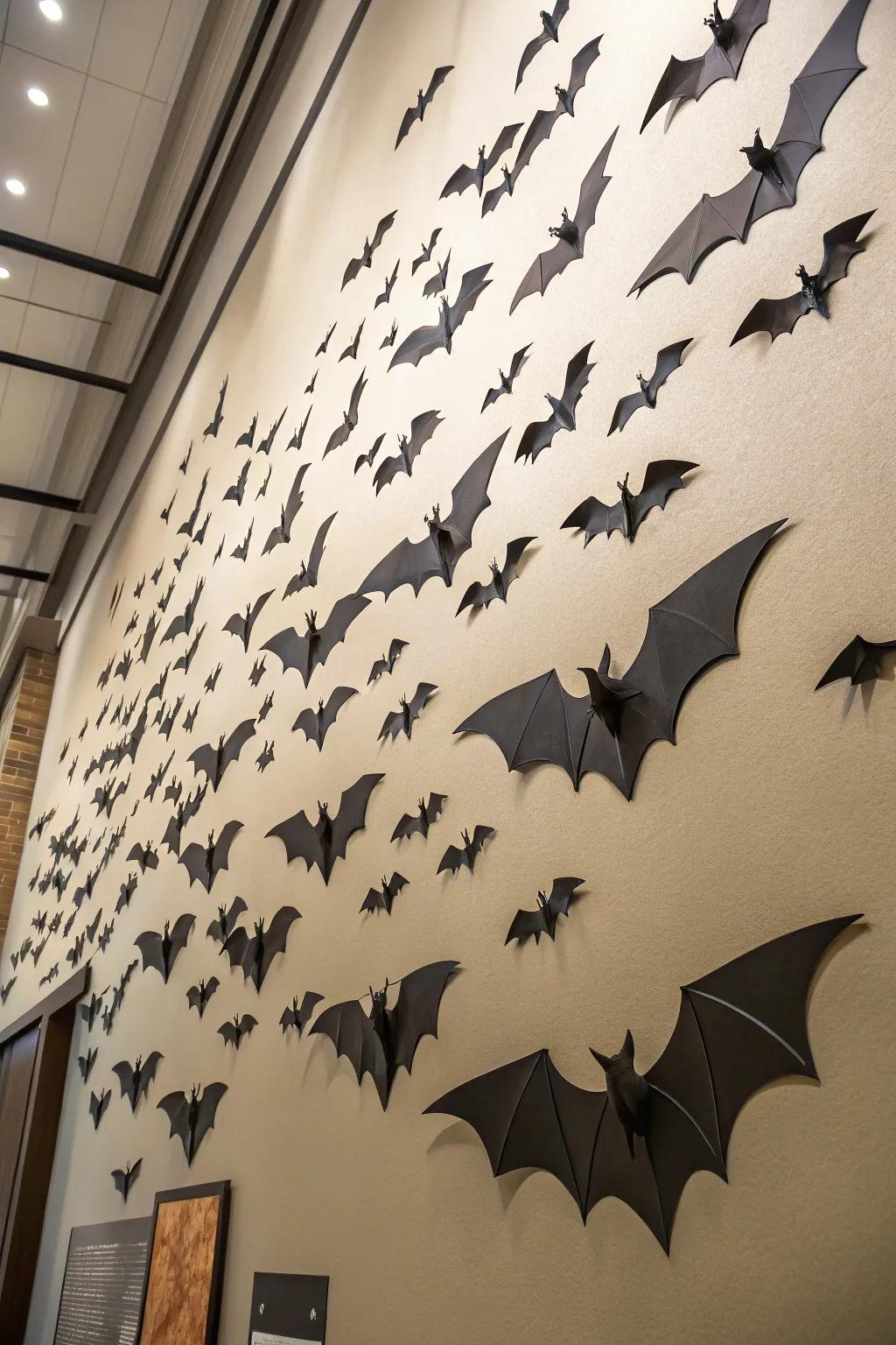 A 3D bat swarm makes for an eye-catching Halloween display.