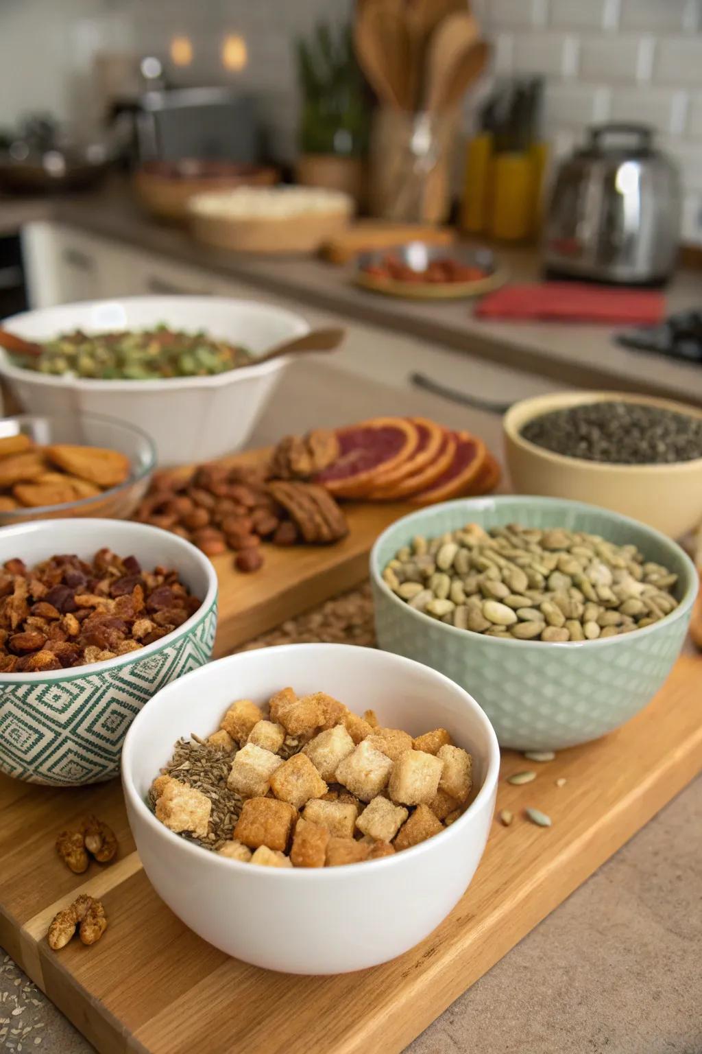 Crunchy toppings to add texture to your salad.