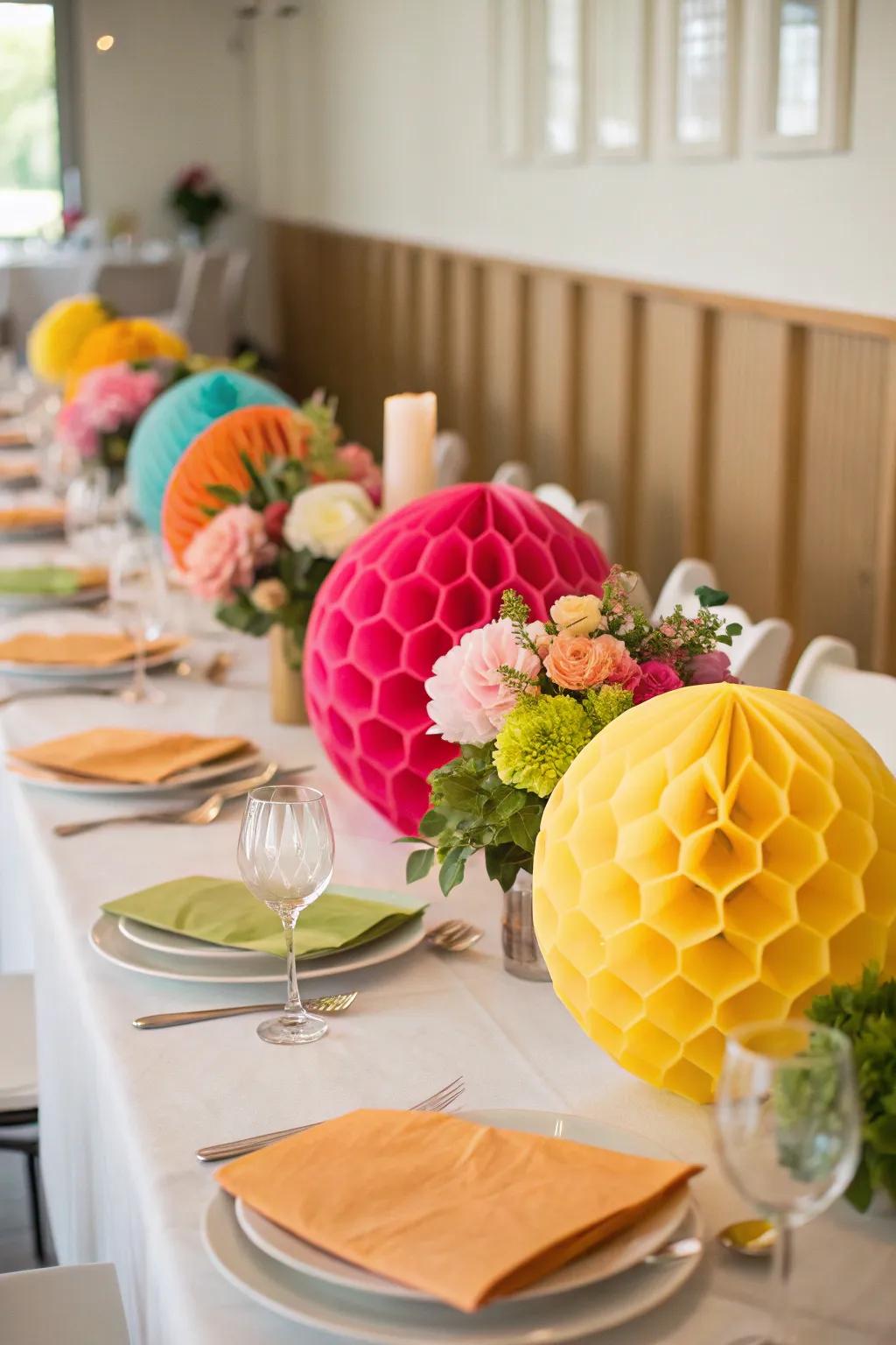 Make your table pop with honeycomb centerpieces.