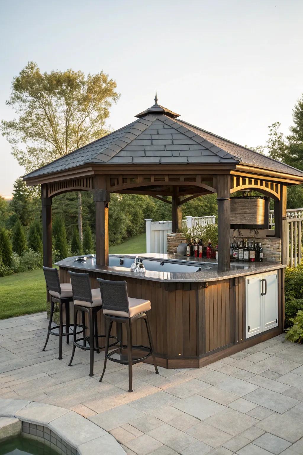 A built-in bar adds a touch of luxury to your gazebo.