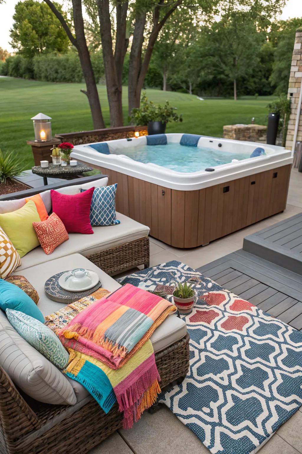 Soft furnishings add warmth and comfort to your hot tub surroundings.