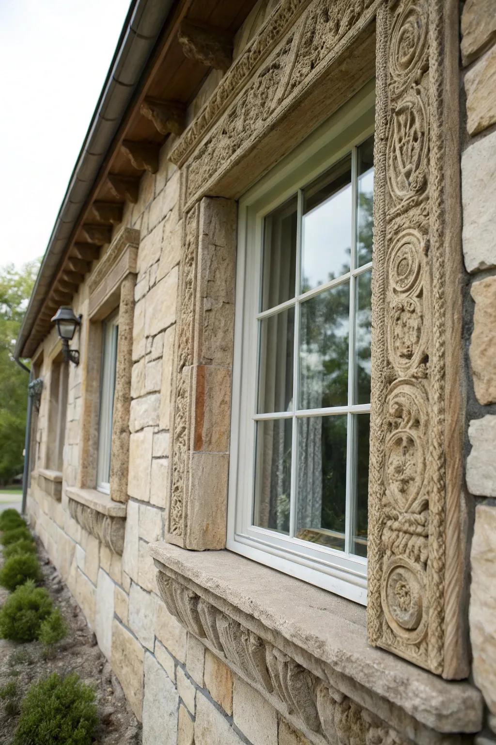 Windows beautifully framed with stone.