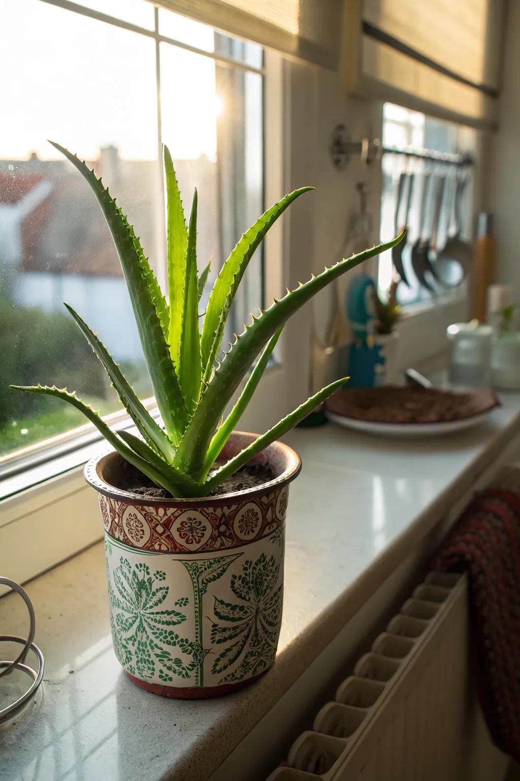 Aloe Vera providing both beauty and practicality in the kitchen.