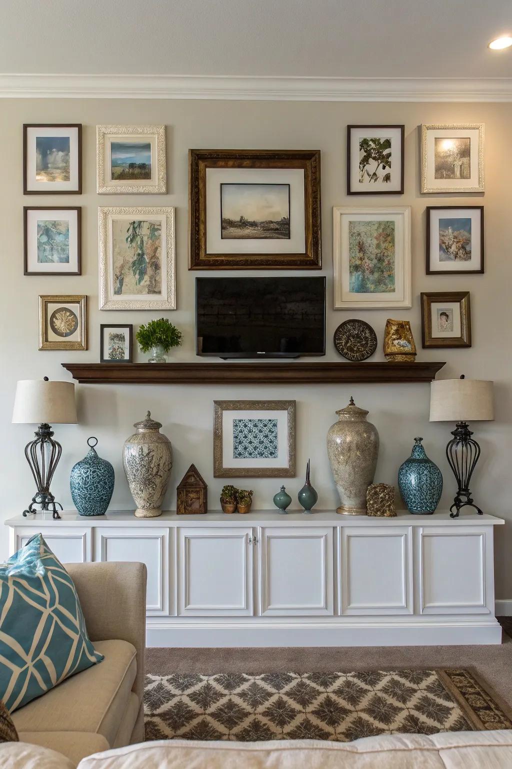 Symmetrical layouts bring order and balance to large wall spaces.