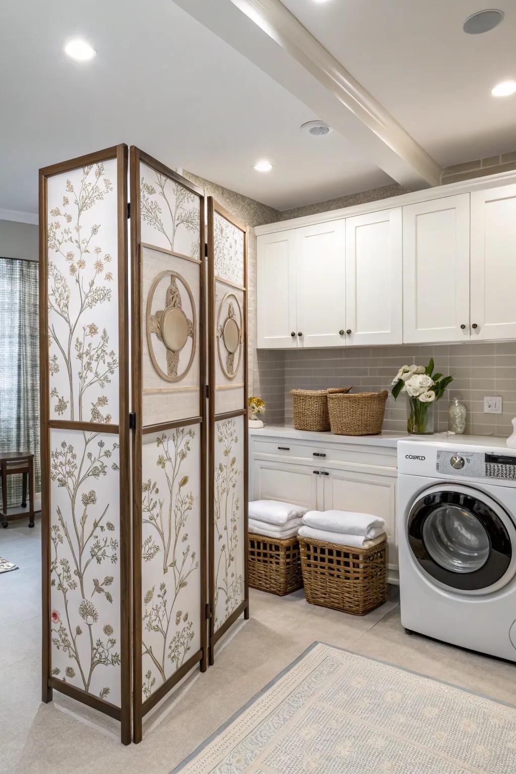 Folding screens offer a stylish and flexible concealment option.